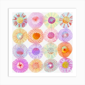 Watercolor Abstract Circle Pastel Flowers Art Print