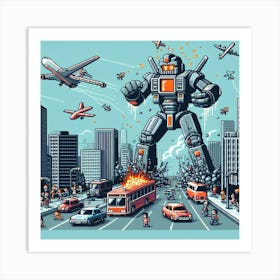 8-bit giant robot rampage Art Print