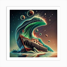 Ship on a tsunami wave 7 Art Print