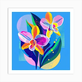 Orchids On Blue Background 2 Art Print