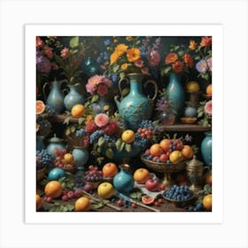 Table Of Fruit And Flowers Art Print