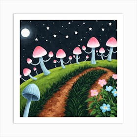 Mushroom Field At Night Art Print