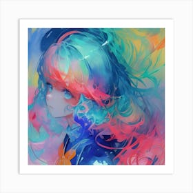 Anime Girl With Colorful Hair Art Print