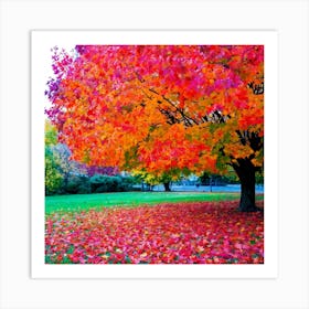 Anecdote Of An Autumnal Oak Tree Bathed In Brilliant Violet Hues In A Mid September Setting Leaves (2) Art Print