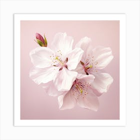 Cherry Blossoms On Pink Background Art Print