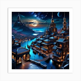 Fantasy City At Night 18 Art Print