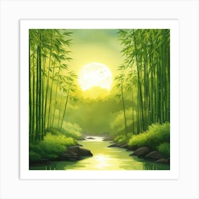 A Stream In A Bamboo Forest At Sun Rise Square Composition 238 Art Print