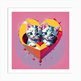 Two Kittens In A Heart Art Print