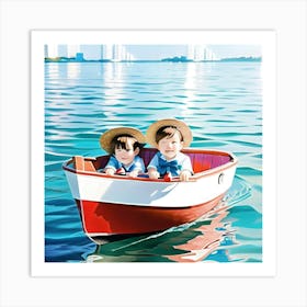 Children in a little boat  Art Print