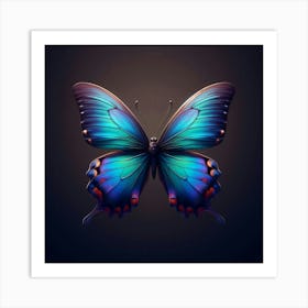 A Stunning and Colorful Digital Painting of a Butterfly with Vibrant Blue, Green, and Purple Hues, Capturing the Delicate Beauty and Symmetry of Nature's Winged Wonders Art Print