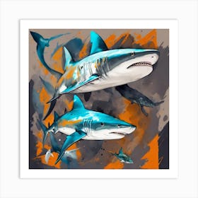 Pisces Sharks Art Print