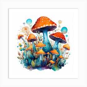 Watercolor Mushroom Painting Art Print