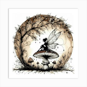 Fairy On A Mushroom 2 Art Print