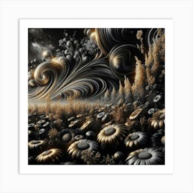 Sunflowers In The Night Sky Art Print