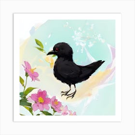 Crow with Flowers Art Print