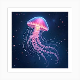 Watercolor Glowing Cosmic Jellyfish Floating Through The Endless Starry Void 1 Art Print