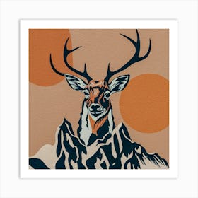 Deer Head retro orange Art Print