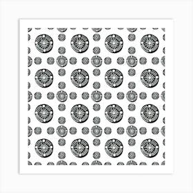 Black White Tribal Ethnic Circles Geometric Art Print