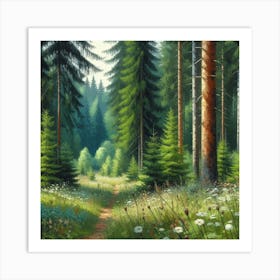 Path In The Forest, Acrylic Painting Style Art Print