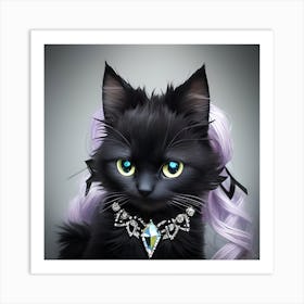 Black Cat With Purple Hair Art Print