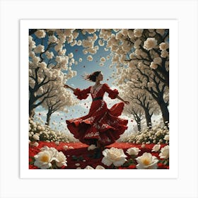 Flamenco Girl In Red Art Print