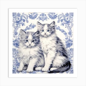 Kittens Cats Delft Tile Illustration 5 Art Print