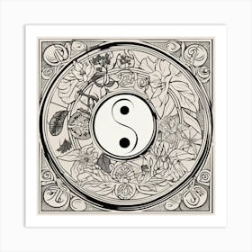 Yin Yang Symbol, Yin And Yang Symbol With Natural Elements Representing Balance And Harmony Art Print