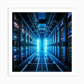 Advanced Data Center Interior Cabling Meticulously Organized In Vibrant Colors Rows Of Servers Wit (4) Art Print