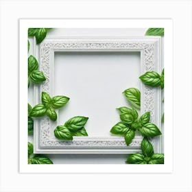 White Frame With Green Leaves 1 Art Print