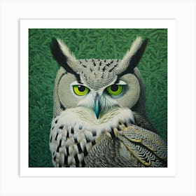 Ohara Koson Inspired Bird Painting Great Horned Owl 4 Square Art Print