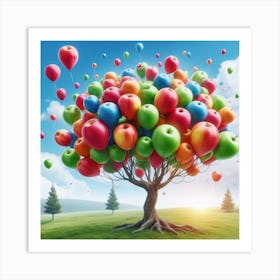 Colorful Tree With Balloons Art Print