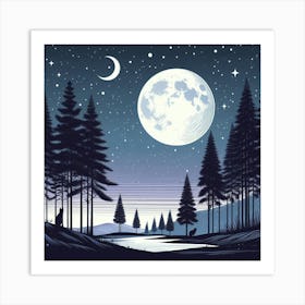 Moonlight Landscape Art Print