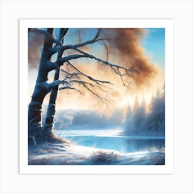 Winter Glow across the Forest Lake Art Print