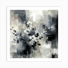 Abstract Floral Monochrome Serenity 1 Art Print