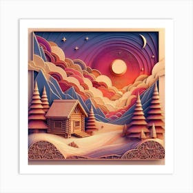 3d Paper Art House in the forest Art Print