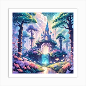 A Fantasy Forest With Twinkling Stars In Pastel Tone Square Composition 156 Art Print