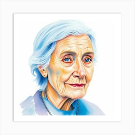 Senior Woman In Sketch Line Art Art Print