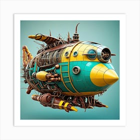 Steampunk Flying Machine Cubism Style Art Print