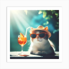 Aperol Spritz Cat In Sunglasses Art Print