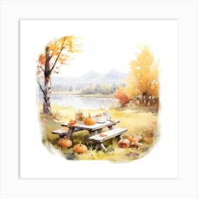 Watercolor Autumn Picnic Table 5 Art Print