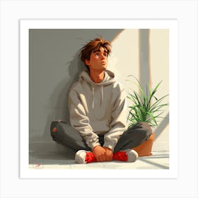 Boy Sitting On The Floor Art Print