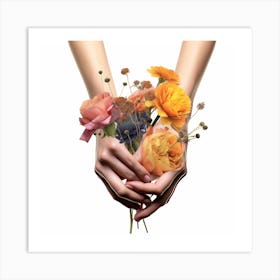 Flowers In The Hands Art Print