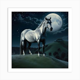 Horse In The Moonlight 25 Art Print