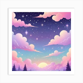 Sky With Twinkling Stars In Pastel Colors Square Composition 128 Art Print