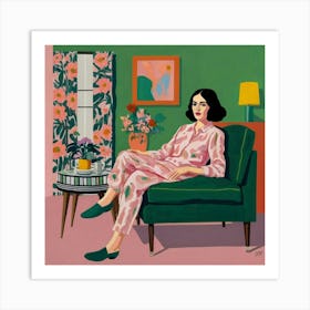 Woman In Pink Pajamas Art Print