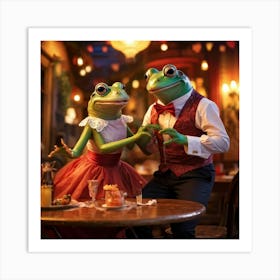 Female Frog And Male Frog Engaged In Tango Dance Attired In Matching Vibrant Argentine Restaurant T Art Print