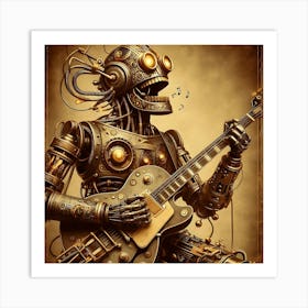 Steampunk Robot Playing Guitar 1 Art Print