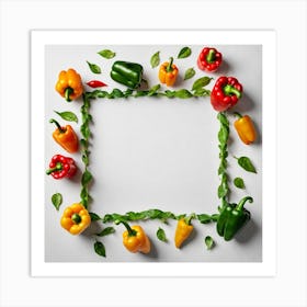 Colorful Peppers Frame On White Background Art Print