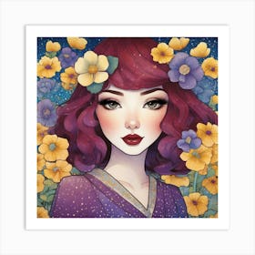 Asian Girl With Flowers 6 Art Print