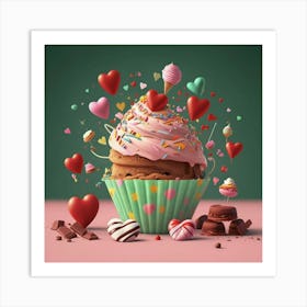 Cupcakes And Hearts Art Print